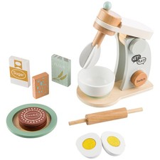 Wooden Toy Mixer for Kids Kitchen Playset 9PC Cooking Set for Ages 3 and Up