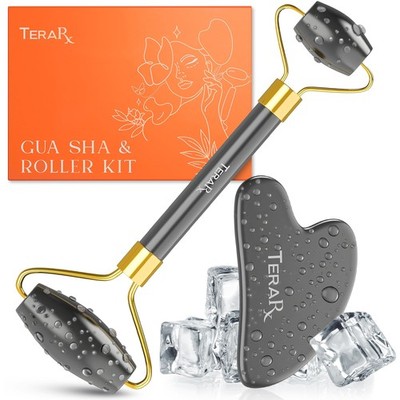 TeraRX Terahertz Gua Sha & Facial Roller Set - Authentic Stone, Skincare Kit