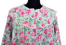 Lanz of Salzburg Flannel Nightgown Nantucket Rose Size 1X Mint Green Pink Roses