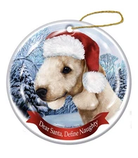 Holiday Pet Gifts Bedlington Terrier (Sandy) Santa Hat Dog Porcelain Ornament