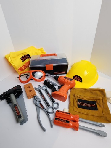 Black & Decker Kids Tool Set Pretend Play Tool Box Construction Belt, Vest & Hat