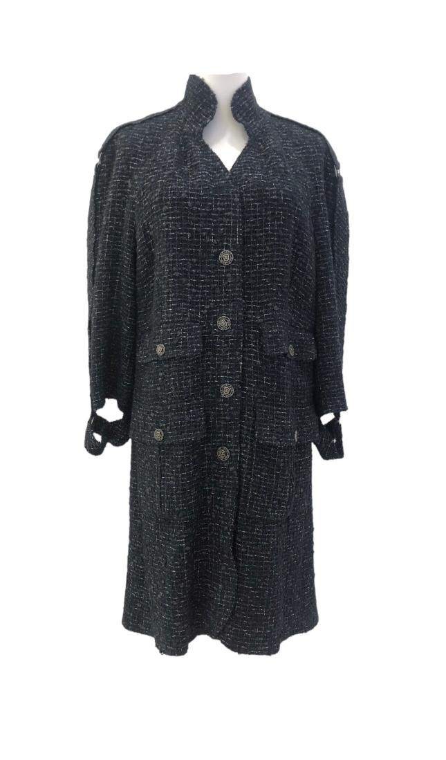 Chanel Navy Blue Tweed Coat Classic Elegant Style