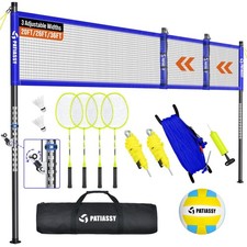 Volleyball Badminton Net Set Combo for Backyard Beach, 2-in-1 Adjustable Net ...