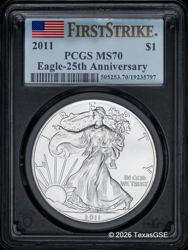 2011 $1 Silver American Eagle PCGS MS70 First Strike - Blue Flag Label
