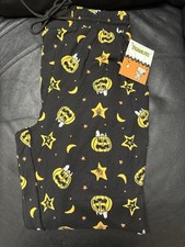 Peanuts Snoopy Pumpkin Pajama Pant Halloween Stars Moon Print w/ Pockets NWT