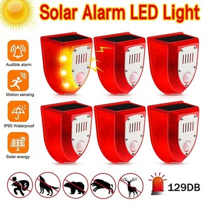 6pcs Solar Alarm LED Light Solar Strobe Wireless Motion Sensor Detector Outdoor