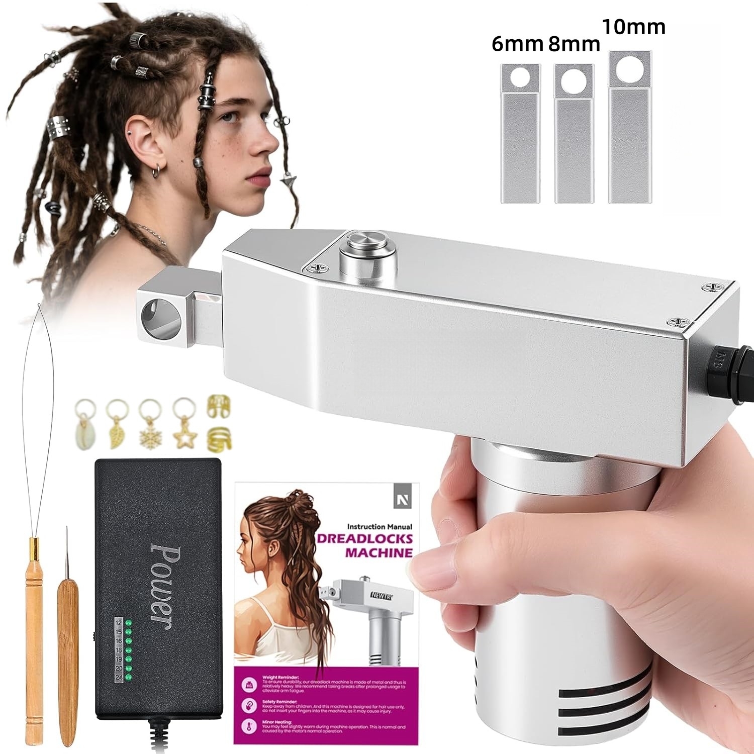 Máquina de rastas de 6-10 mm para extensiones de rastas máquina portátil para hacer cabello