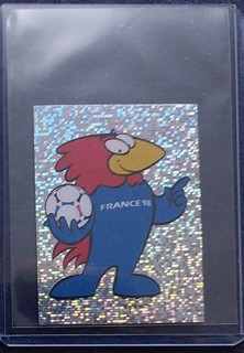 Panini World Cup 1998 glitter sticker No. 3 unpasted mascot (France 98).
