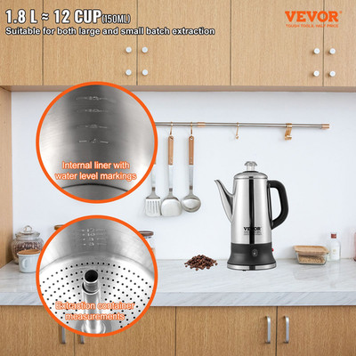 12-Cup Electric Percolator Coffee Pot, Silver