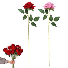 15Pcs Velvet Roses Fake Flowers Long Stem Real Touch Home Holiday Party Decor