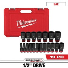 SHOCKWAVE 1/2 in. Drive SAE 6 Point Impact Socket Set 19-Piece 49-66-7012 49-6