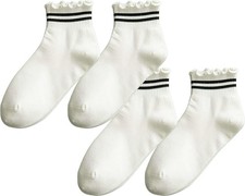CHUNFO Womens Striped Ruffle Ribbed Crew Frilly Socks Cute Dot Athlete Ankle ...