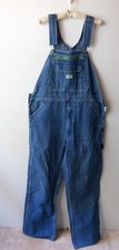 LIBERTY DENIM BIB CARPENTER OVERALLS MEN-34 X 32 BLUE MEDIUM WASH STAINED