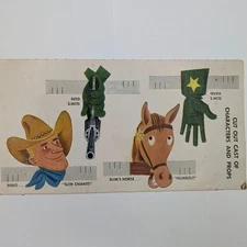 Vtg Slim Chants Cowboy Cut Out Character Sheet Nabisco Hero Humbolt Gun Toy 7H