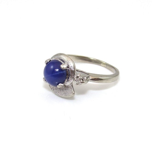 Vintage 10K White Gold Star Sapphire Diamond Ring Size 4.5 - Picture 4 of 5