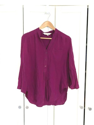 ONE COMMUNITY Blouse sz M Magenta Pink Hi Lo Pocket Rayon Lightweight