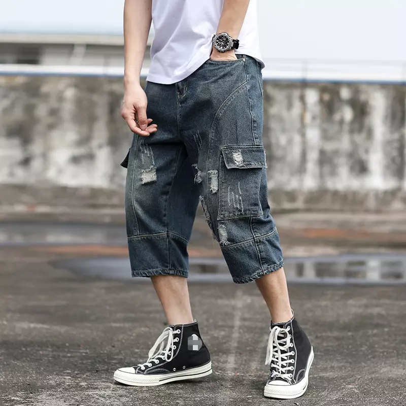 Denim Shorts Forthery Mens Stretch Denim Short Ripped Distressed Jeans  Pants Jean Short with Hole Cargo Shorts(Blue,M=30) : Amazon.in: Clothing &  Accessories