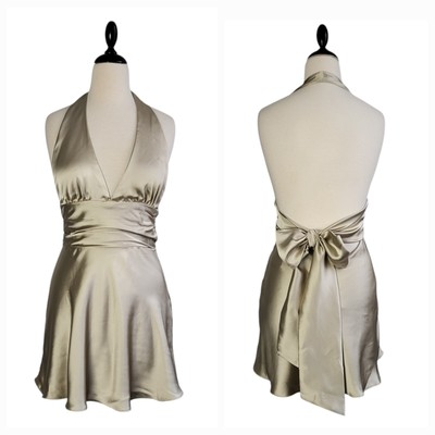 New! (flaw) ZARA Satin Effect Halter Mini Dress Medium Beige Party Sexy 4772/381