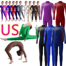 Boys Girls Long Sleeve Full Body Unitard Leotard Jumpsuit Gymnastics Costume