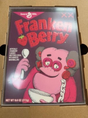 RARE KAWS Limited Edition Franken Berry Cereal Box w/ Acrylic Case