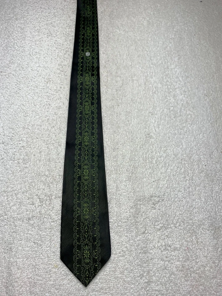 CORBATA STEARKS VINTAGE NIÑOS AÑOS 40-70 MODA DIVERTIDA NEGRA CON VERDE 2,25 X 54 Foto 2 de 4
