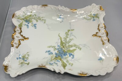 VINTAGE J. POUYAT LIMOGES LILY OF VILLEY & FORGET-ME-NOT W GOLD GILT PORCELAIN V