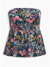 Torrid Stretch Challis Lace Up Back Corset Top Floral Black 2 2X 18 20 E26780