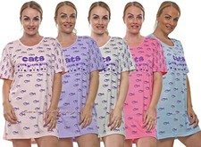 Ladies Nightie Short Sleeve 100% Cotton Nightshirt Night Dress PJ Nightwear 8-14