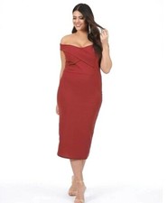 Pink clove plus bardot midi dress UK 22 womens twist front evening party