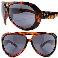 Classic Vintage Retro Wrap Sporty Biker Chopper Cross Emblem Tortoise Sunglasses