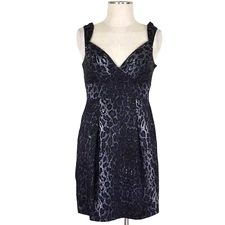 BCBGMaxAzria Dress Size 6 Leopard Print Sweetheart Neck Embellished Wool Silk
