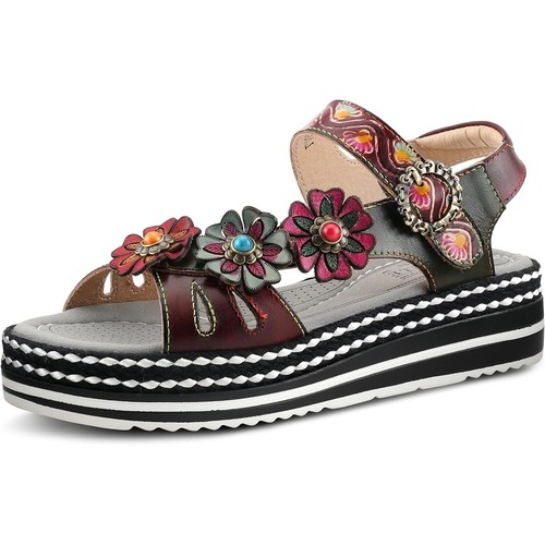 L’Artiste by Spring Step Womens Laga Leather Sandal - Plum Multi, 35M NEW