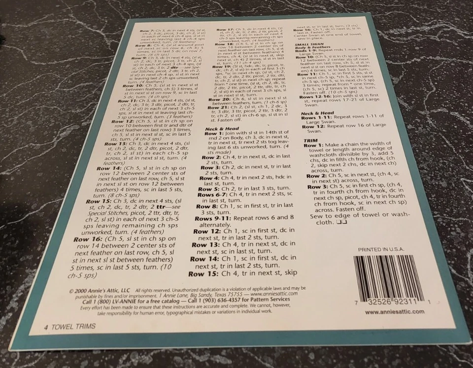 DG20 ANNIE'S ATTIC 2000, CROCHET TOWEL TRIMS PATTERN LEAFLET - Image 2 of 2