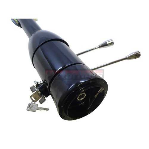 Columna de dirección inclinable de cambio de piso inoxidable negra de 28" con llave de encendido GM StreetRod - Imagen 2 de 6