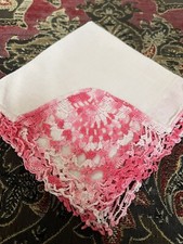 Vintage Variegated Pink Crochet Corner Hankie EC   