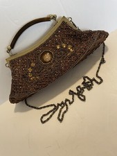 Womens Copper Colored Sequins Beaded Purse with Handle  Shoulder Chain