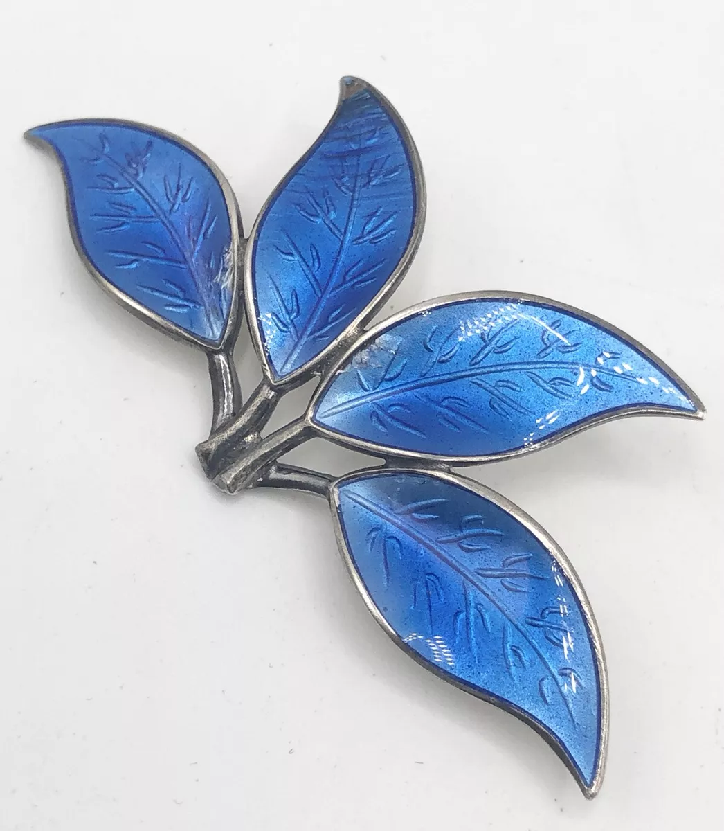 Vintage DA David Andersen 925 Sterling Norway Blue Enamel Leaves