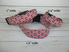 Red White Blue Preppy Flag Terri's Dog Collar handmade adjustable 4th July