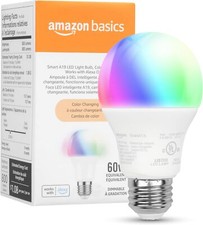 Amazon Basics Smart A19 LED Light Bulb, Color Changing, 9W