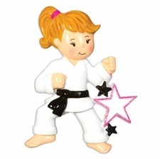 Sports KARATE Girl Personalized Christmas Tree Ornament