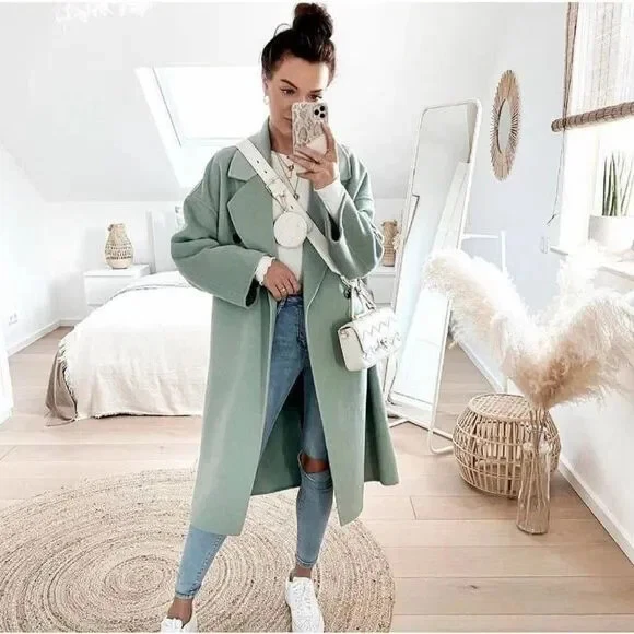 Mango Wool Blend Handmade Coat Unlined Green Measurements eBay