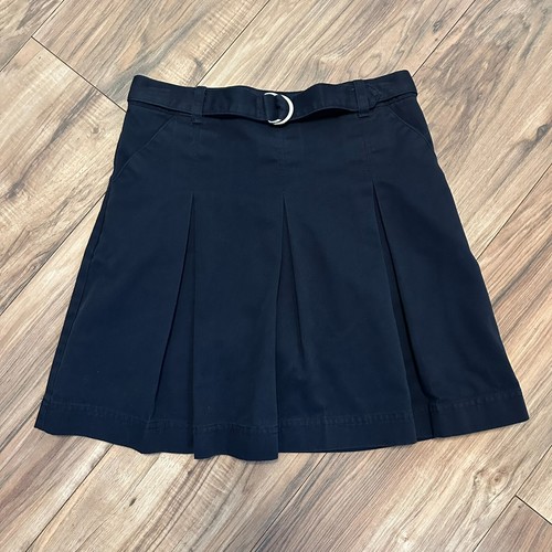 Chaps Girls Size 14 Navy Blue Skort Uniform Pleated Belted Pockets Elastic Waist - Picture 4 of 10