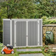 4.7'x2.5' FT Outdoor Resin Deck Box 35 CuFT Lockable Patio Shed w/ Hydraulic Rod