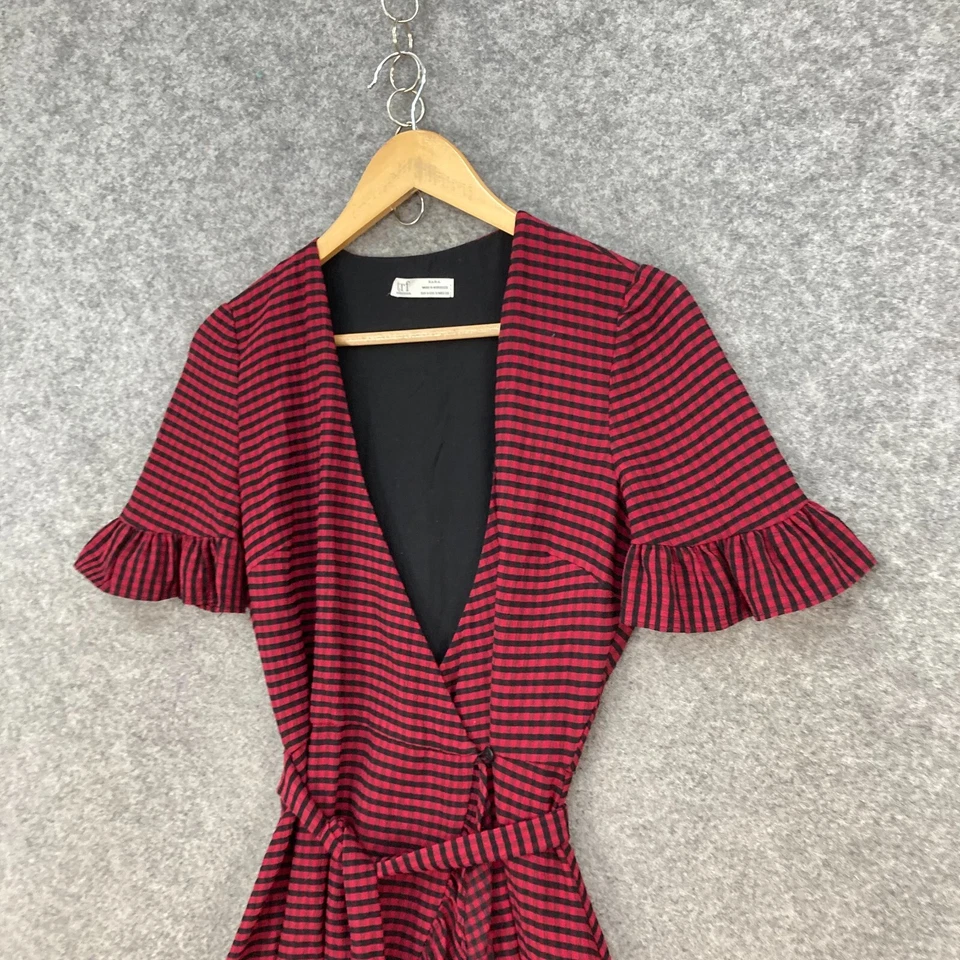 Mono Zara Mujer Talla S Pequeño Manga Corta Cuello en V Cinturón Cuadros Rojo 20731 Foto 2 de 4