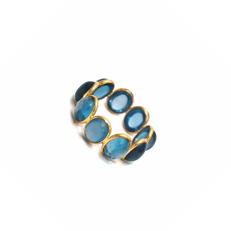 Anillo calcedonia ovalado piedras preciosas chapado en oro plata 925 anillo de eternidad completo Foto 3 de 4