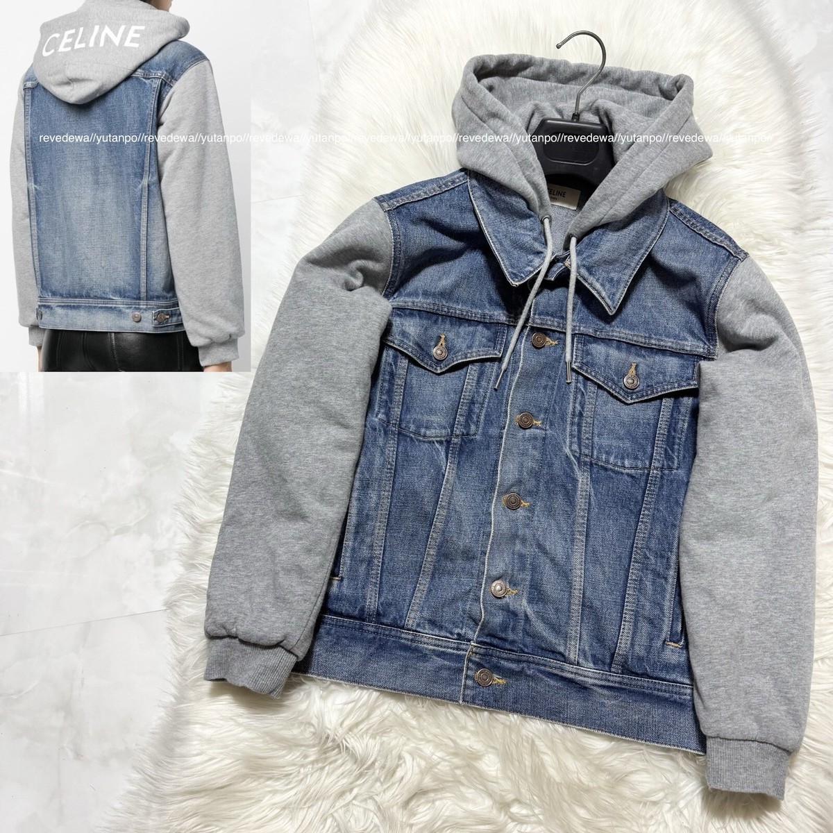 Auth Celine Union Wash Hooded Sweat Docking Trucker Denim