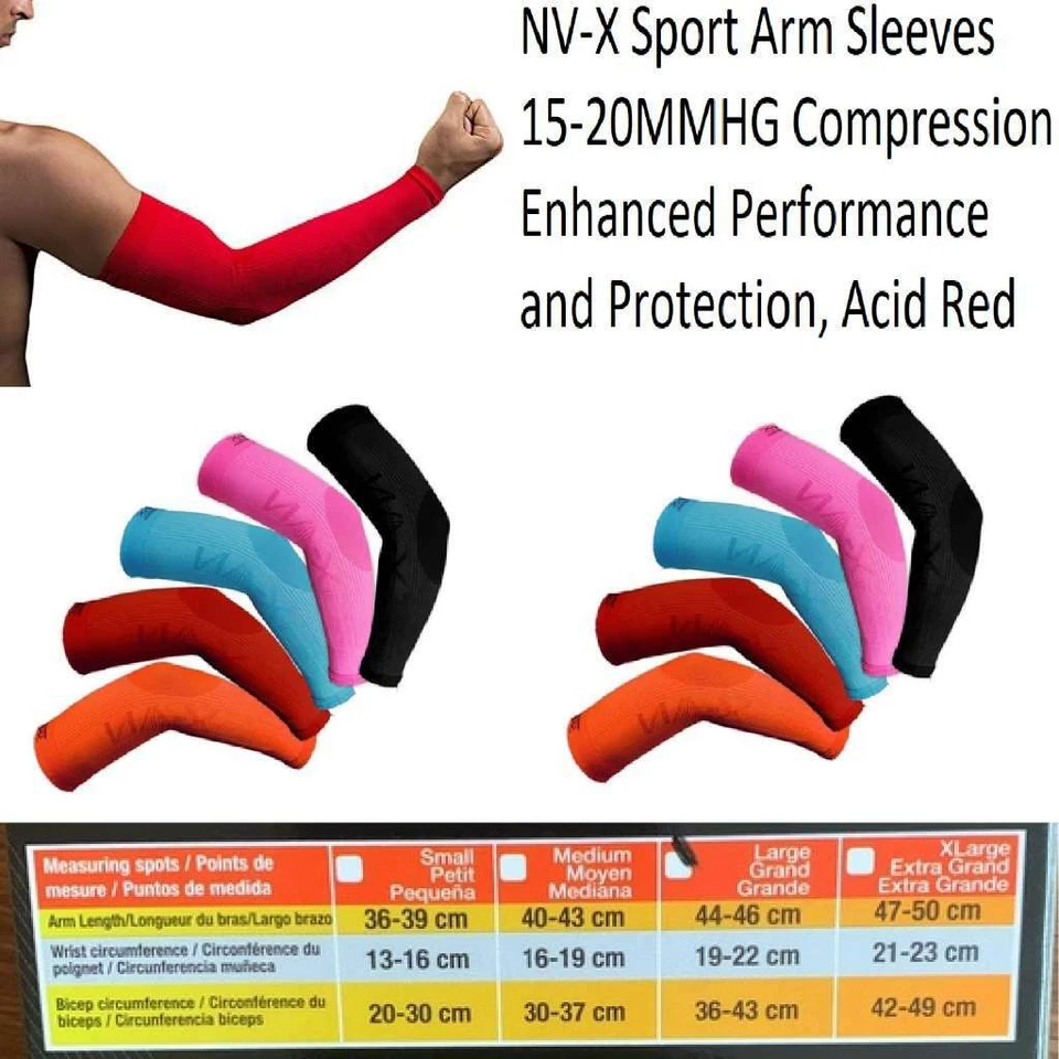 NV-X Sport Arm Sleeves Acid Red, X-Large 15-20MMHG Compression Enhanced Performa - Image 2 of 2