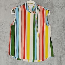 Mango Suit Top Womens 4 Multicolor Vertical Stripe Neck Tie Sleeveless Crepe