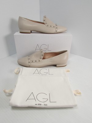 AGL Womens Studded Loafer Talc Leather - Size 8.5 - N543040