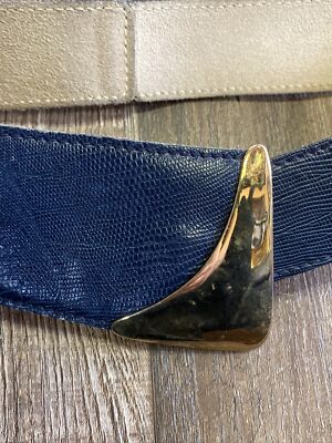 CALDERON ASYMMETRICAL BELT & GOLD TONE HOOK BUCKLE BLUE  display picture 3